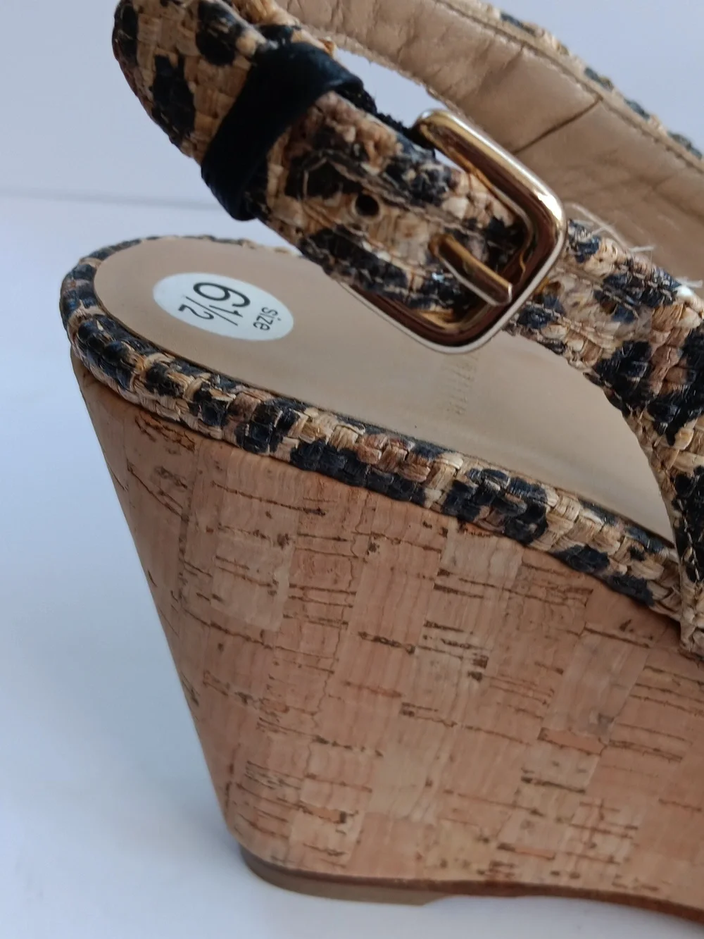 Stuart Weitzman"Jean" Leopard Print Cork Wedge Slingbacks Peep-toe 6.5 M( EUC) - Picture 9 of 16